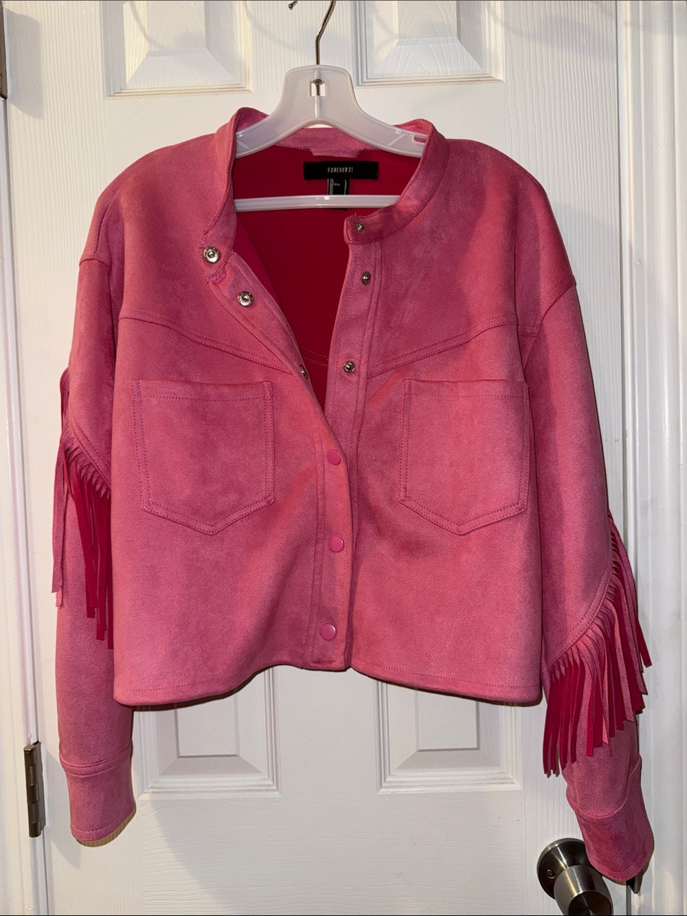 Forever 21 Pink Fringe Suede-look Jacket
